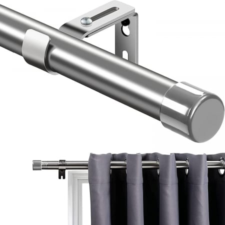 tije perdele - Tija telescopica extra lunga, extensibila, 76-157 cm cu console, diametru 2,54 cm, argintie