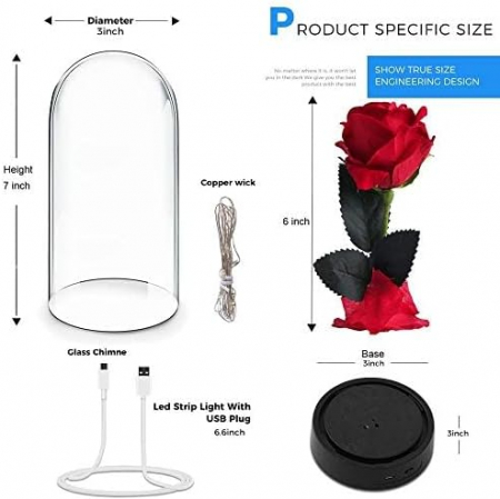 Trandafir rosu etern, iluminat cu LED-uri-"Trandafirul Frumoasa și Bestia" 18 cm [1]