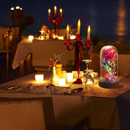 Trandafir rosu etern, iluminat cu LED-uri-"Trandafirul Frumoasa și Bestia" 18 cm [6]