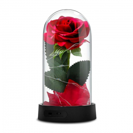 cadouri - Trandafir rosu etern, iluminat cu LED-uri-"Trandafirul Frumoasa și Bestia" 18 cm