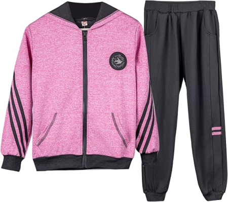 Compleuri copii - Trening roz/negru Fete 2 Piese, Hanorac cu Glugă si Pantaloni, Bumbac Respirabil, Casual și Sport, 120