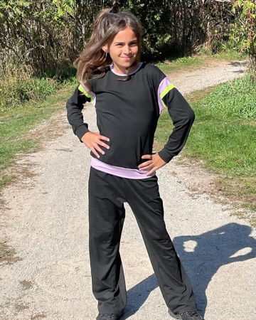 Trening negru Fete 2 Piese Color Block, Bluză cu Mâneci Lungi și Pantaloni, 8-9 ani [6]