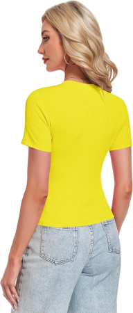 Tricou galben Damă Slim Fit, 95% Rayon, 5% Spandex, Guler Rotund, Mâneci Scurte, L [4]