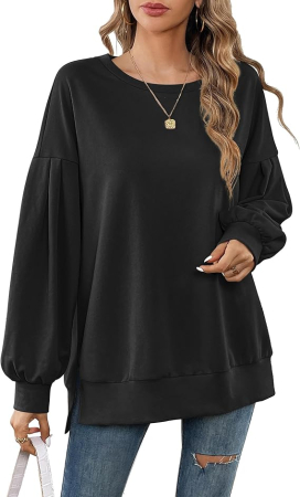 BLUZE FEMEI - Bluza de vară pentru femei,  cu maneci lungi evazate, negru L