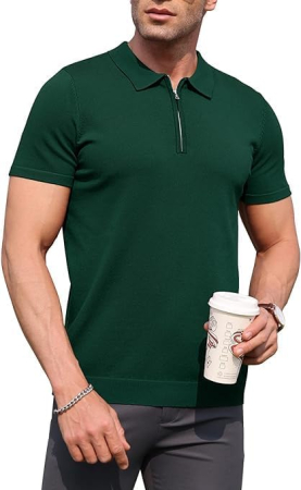 Tricou polo de vara pentru barbati, cu fermoar, verde M [1]