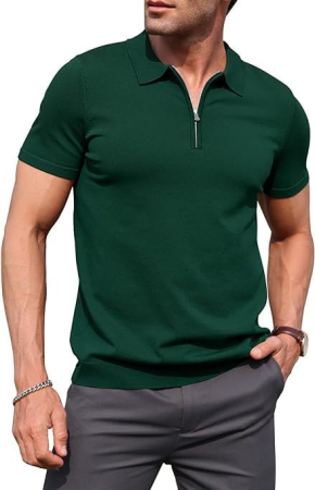 Tricouri barbati - Tricou polo de vara pentru barbati, cu fermoar, verde XL