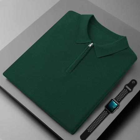 Tricou polo de vara pentru barbati, cu fermoar, verde XL [4]