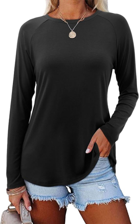 Tricouri dama - Tricou de vară pentru femei, cu maneca lunga,  Negru 2XL