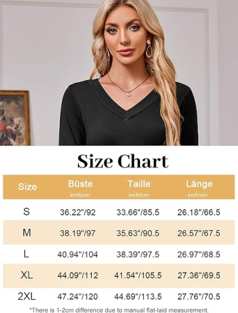 Tricou de vară pentru femei, cu maneca lunga, decolteu V  Rosu L [4]