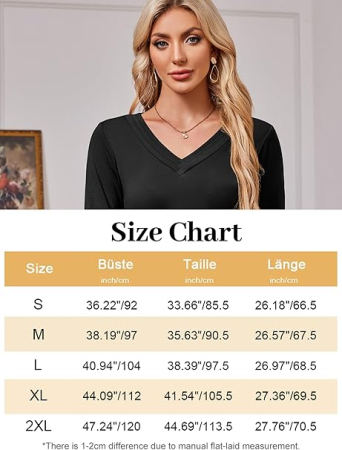 Tricou de vară pentru femei, cu maneca lunga, decolteu V  Albastru XL [5]