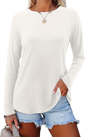 Tricouri dama - Tricou de vară pentru femei, cu maneca lunga,  Alb M