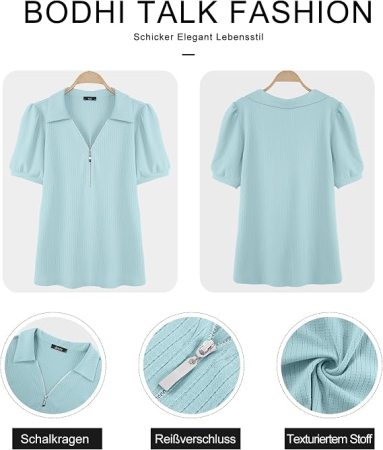 Bluză Damă cu Decolteu în V și Mâneci Bufante, Croi A-Line, Material Elastic și Respirabil, L [5]