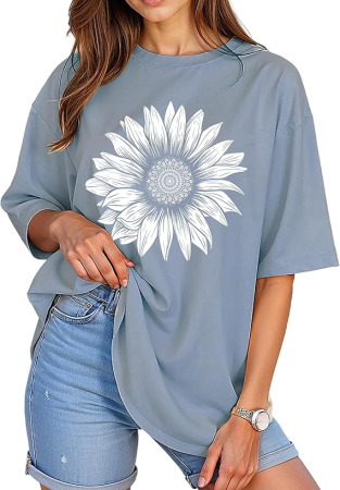 Tricouri dama - Tricou oversize de vară pentru femei,  gri cu imprimeu M