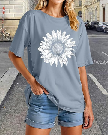 Tricou oversize de vară pentru femei,  gri cu imprimeu L [4]