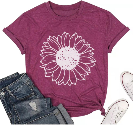 Tricouri dama - Tricou de vară pentru femei, imprimeu floral, rosu M