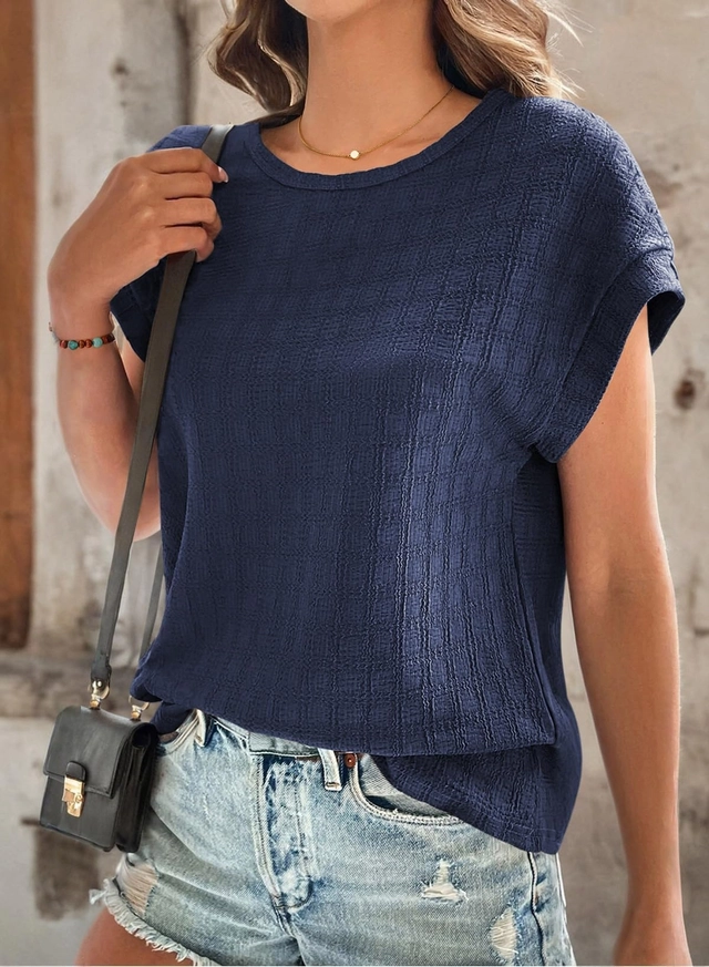 Tricou de vară pentru femei, imprimeu minimalist integral, simplu  Albastru M [2]