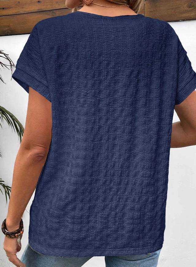 Tricou de vară pentru femei, imprimeu minimalist integral, simplu  Albastru M [3]