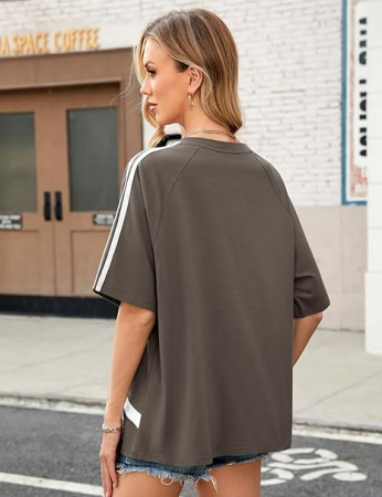 Tricou de vară pentru femei, imprimeu, larg, simplu  Gri 2XL [4]