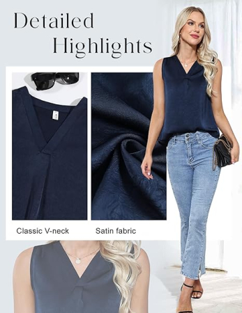 Tricou de vară pentru femei, din satin, fara maneci M [5]