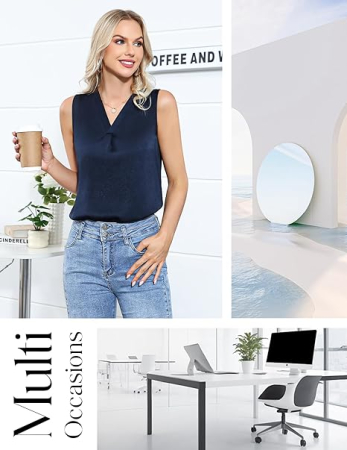 Tricou de vară pentru femei, din satin, fara maneci M [3]