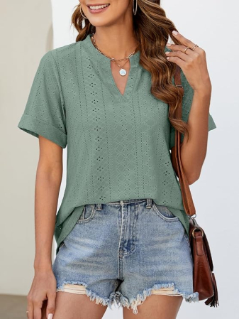 Tricou de vară pentru femei, imprimeu minimalist integral, simplu  verde XL [1]