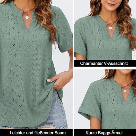 Tricou de vară pentru femei, imprimeu minimalist integral, simplu  verde S [2]