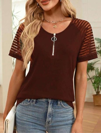 Tricou de vară pentru femei, maro cu fermoar M [1]