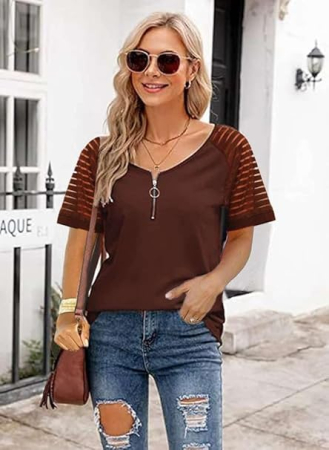 Tricou de vară pentru femei, maro cu fermoar M [2]
