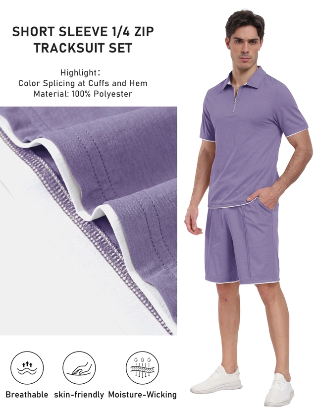 Trening de vară pentru barbati,  tricou si pantaloni mov XL [4]