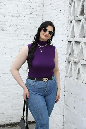 Tricou fara maneci pe corp, de vară, pentru femei,  mov XS [3]