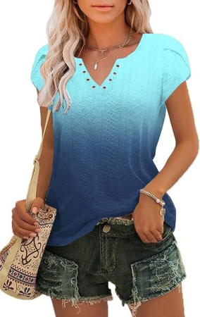 Tricouri dama - Tricou albastru Damă Tanmolo, Decolteu V, Mâneci Scurte, 95% Poliester, 5% Spandex, XL