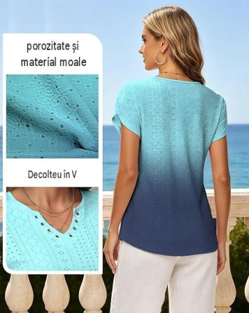 Tricou albastru Damă Tanmolo, Decolteu V, Mâneci Scurte, 95% Poliester, 5% Spandex, XL [4]
