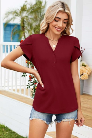 Tricou larg de vară pentru femei,  visiniu L [1]