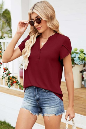 Tricou larg de vară pentru femei,  visiniu L [2]