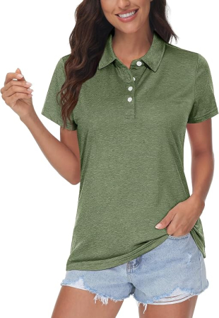 TRICOURI - Tricou Polo verde Damă MAGCOMSEN, Mânecă Scurtă, Uscare Rapidă, Golf și Tenis, XL