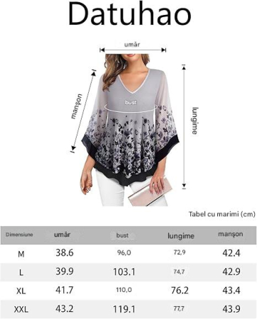 Tricou larg de vară pentru femei, 2 straturi, maneci 3/4, gri L [5]