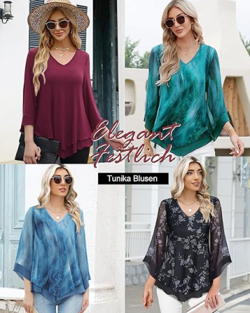 Tricou larg de vară pentru femei, 2 straturi, maneci 3/4, albastru 2XL [5]