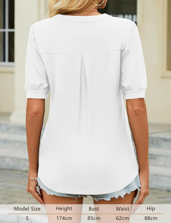 Tricou alb de vară pentru femei, guler scurt in V, maneci evazate, XL [4]