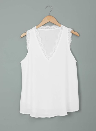 Tricou lejer de vară, cu guler in V, dantela, alb M [3]