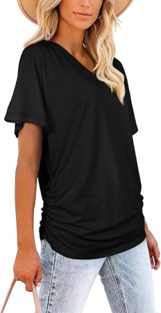 Tricou lejer de vară, cu guler in V, mânecă scurtă, negru S [1]