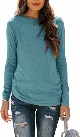 Tricou lejer de vară, cu guler rotund, mânecă lunga, turcoaz L [1]