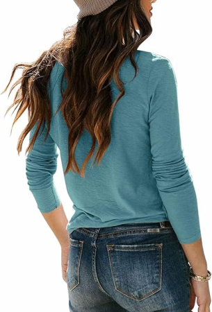 Tricou lejer de vară, cu guler rotund, mânecă lunga, turcoaz M [3]