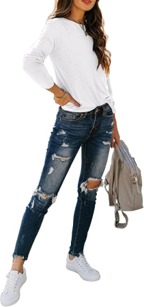 Tricou lejer de vară, cu guler rotund, mânecă lunga, alb M [5]