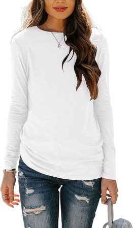 Tricou lejer de vară, cu guler rotund, mânecă lunga, alb S [1]