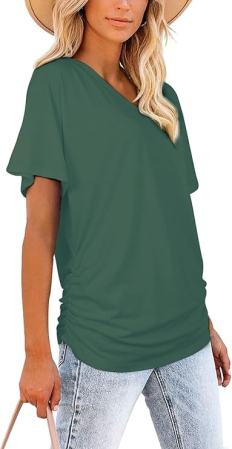 Tricou lejer de vară, cu guler in V, mânecă scurtă, verde  L [1]