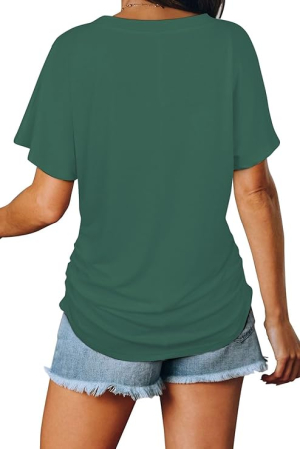 Tricou lejer de vară, cu guler in V, mânecă scurtă, verde  L [2]