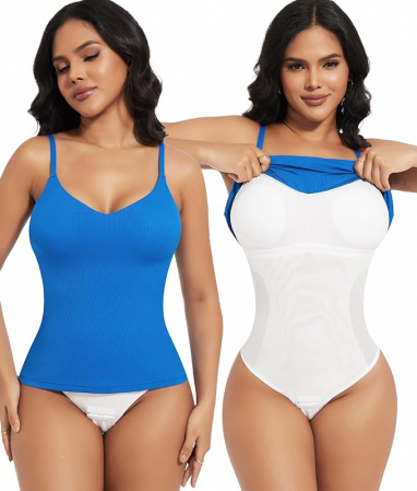Tricouri dama - Body mulat cu sutien pentru modelare corporala femei, alb + albastru, XL