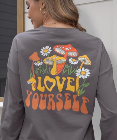 Tricou oversize de vară pentru femei,  gri cu imprimeu spate L [4]