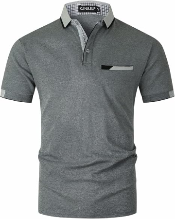 Bluze barbati - Tricou gri Polo barbati, Mânecă Scurtă, Regular Fit, Casual Golf, L