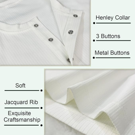 Tricou alb Henley Bărbați Slim Fit, Mâneci scurte, Guler cu Nasturi, L [4]